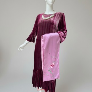 Ruffled textured dress with flared sleeves, VIRGINA 125 cm